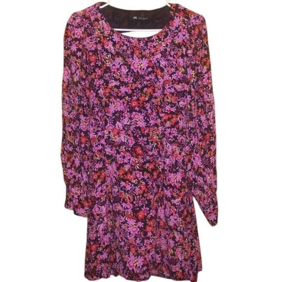 Zara open back Floral Long Sleeve Dress size large - Picture 3 of 4
